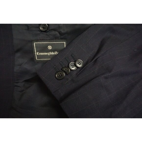 Ermenegildo Zegna Blue Plaid 100% Wool 2 Pc Suit Jacket Pants Sz 44R